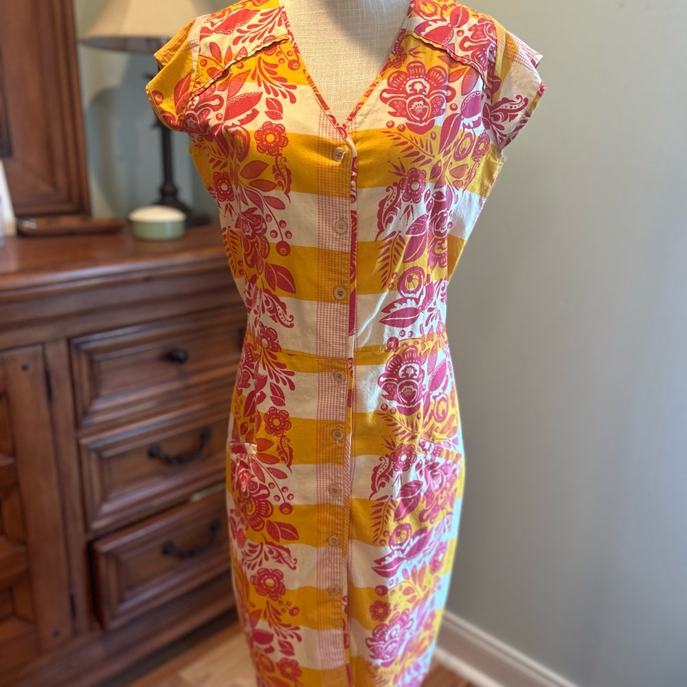 Nations - Vibrant Floral Midi Dress in Yellow and Pink